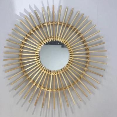 China Hand Woven Sunburst Round Decorative Bamboo Rattan Cane Mirror for sale