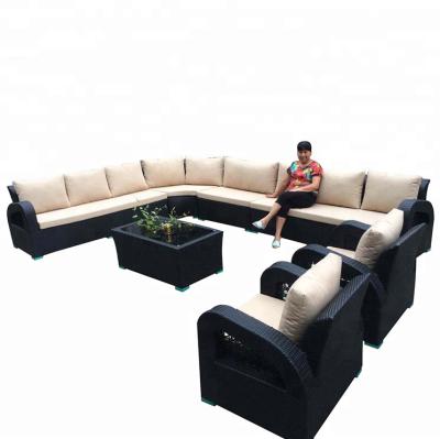 China Super Comfortable Outdoor Rattan Furniture 12 Seater Sofa Set Designs Garden Sofa Set for sale