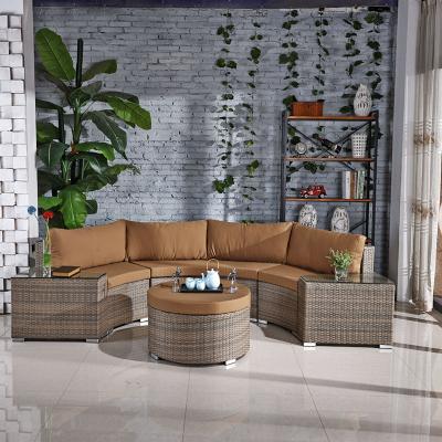 China Rattan Sofa Sets Sofa Furniture Half Round Synthetic Circle Woven Contemporary Outdoor Patio Semi Sectional for sale