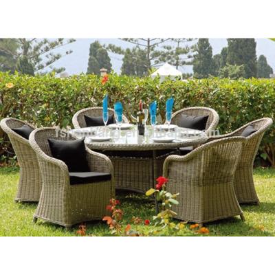 China Contemporary Outdoor Resin 7pcs Patio Furniture Wicker Dining Table And Chair Sets for sale