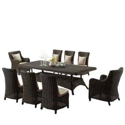 China Modern Outdoor Plastic Poly Rattan Resin Wicker 8 Seater Table Chair Set for sale