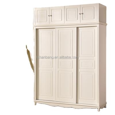 China Modern White Pastoral Style MDF 3 Panel Sliding Door Wardrobe Design Furniture Bedroom Wood Cabinet for sale