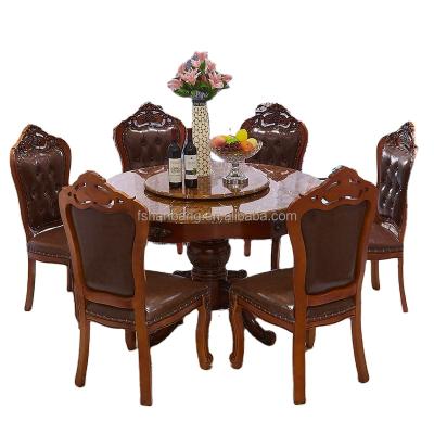 China Comfortable Antique Wooden European Style Home Dining Room Marble Top Furniture Set for sale