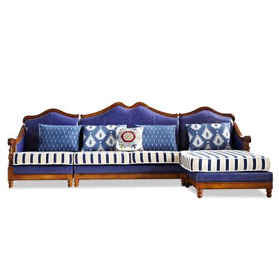 China Simple European Style Sofa Set Living Room Furniture Blue Leather Sofa Bed Sectional for sale