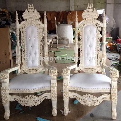 China Revolving Luxury Reception Carved Wood Leather Fabric King Queen Throne Indian Wedding Mandap Chair for sale