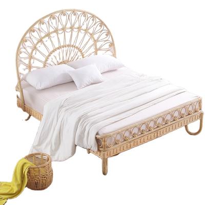 China Nordic High Quality Home Hotel Rattan Headboard Furniture Double Cane/Rattan Bed Headboard Bedroom Cane Bed Living Room for sale