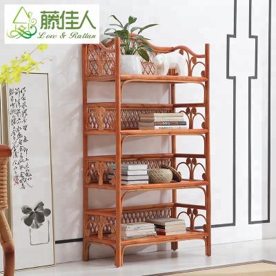 China Super Comfortable Delicate Cane Wooden Bookrack And Rattan Cane Standing Flower Shelf Living Room Furniture for sale