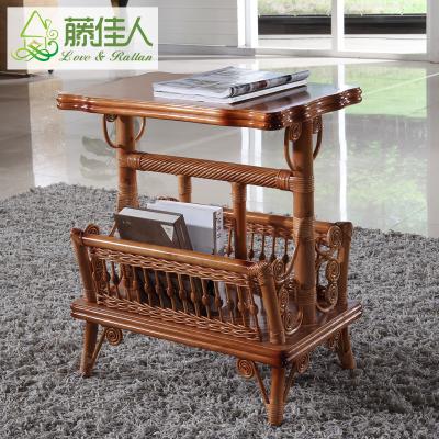 China Hand - Traditional Unique Design Round Hand Woven Square Wicker - Woven Rattan Cane Wood Side Corner Book Magazine Table for sale