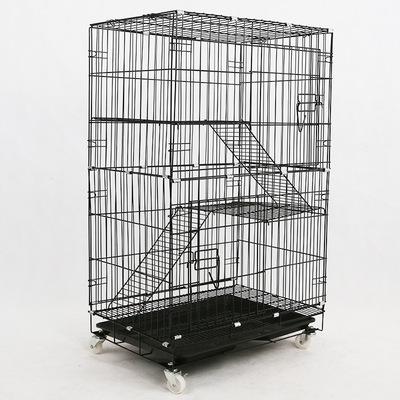 China Custom Indoor Metal Cat Cages Black Metal 3 Layer Cat Cages Wholesale Easy To Move Cat Cages With Wheels for sale