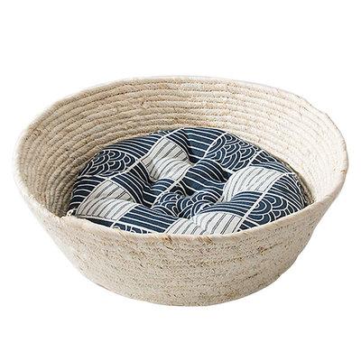 China Cotton and natural corn strip rattan wholesale pet products 2021 knitting cute nest summer cooling Cat Bed for sale