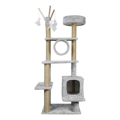 China Sustainable Wooden Cat Tree Condo with Natural Sisal Rope Lining Pole for sale