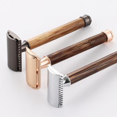 China Customized Natural Double Edge Blade Bamboo Safety Razor JINYINGDE Logo Black Plated Double Edge for sale