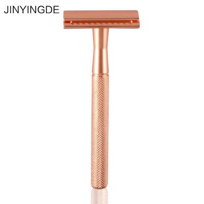 China Single Blade Ready To Ship JINYINGDE Premium Reusable Shaving Safety Razor Classic Brass Edge Chrome Handle Metal Double Blade for sale