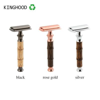 China Private Label Reusable Double Edge Twin Blade Bamboo Wood Handle Shaving Safety Razor for sale