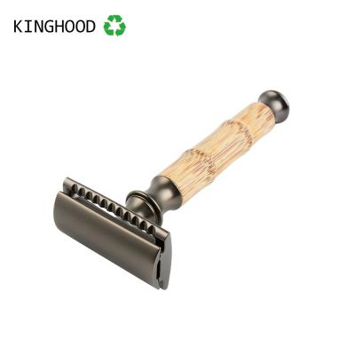 China Double Metal Twin Female Bikini Blade Edge Safety Safety Razor With Long Natural Bamboo Handle for sale