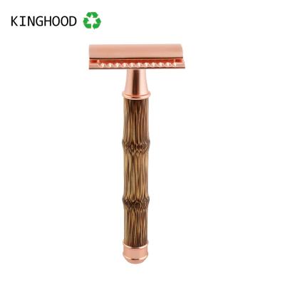 China Double Edge Traditional Pink Bamboo Razor Safety Biodegradable Gold Blade Shaving For Women for sale