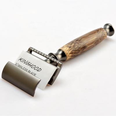 China Double Blade Bamboo Friendly Twin Edge Bamboo Friendly Metal Handle Razor Blade Wood Safety Razor for sale