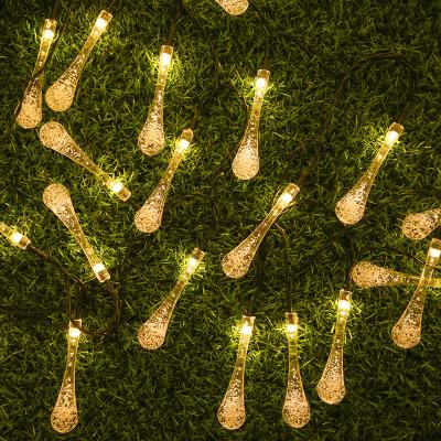 China Beautiful 8 Mode Raindrop 50leds Solar String Light Outdoor 5M Waterproof LED Fairy Lights for Garden Patio Yard Parties Christmas Decor for sale