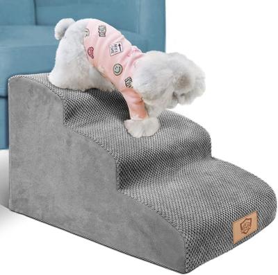 China Removable Cover 3 Tiers Foam Ramps /Steps, Non-Slip Dog Steps, Washable And Removable Extra Wide Deep Dog Pet Stairs for sale