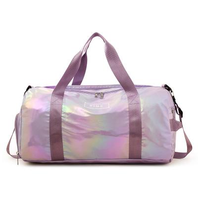 China Custom Logo 27 L College Fashion Label Classes Shinny Laser Mens Womens Recycled Duffel Bag Custom Print for sale