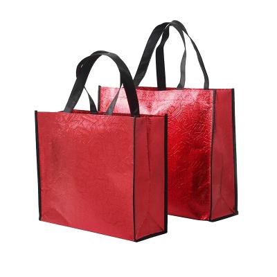 China Shopping Bag Gold Red Color Handled Printed Recyclable Pants Packaging Hand Tote Laminated Non Woven Bag for sale