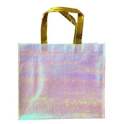 China Shinny Beauty Laser Handled Tote Supermarket Shopping Bag Portable Foldable Non Woven Packaging Non Woven Shopping Bag for sale