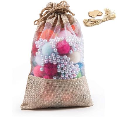 China Tea Organza Window Burlap Tote Bag Thanksgiving Day Gifts Storage Eco-friendly Pure Burlap Drawstring Bags for sale