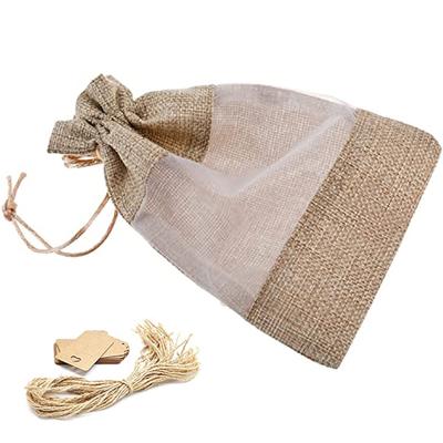 China Eco-Friendly Mesh Window Jute Drawstring Bags Small Gift Tea Clear Burlap Bulk Burlap Bags For Packaging for sale