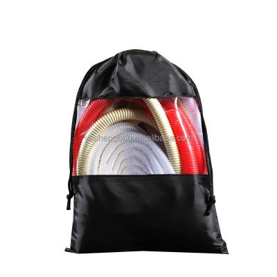 China Custom LOGO Tube Storage Rope Handle With See Window String Bag Black Drawstring Bag White 100% Polyester for sale