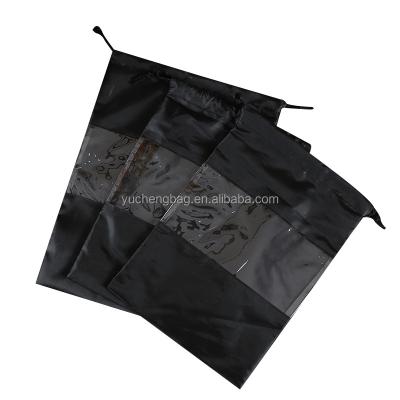 China Custom Made Rope Handle OEM LOGO Storage Drawstring Bags Black Color PVC 420 d 210 d Polyester Drawstring Shopping Bag for sale