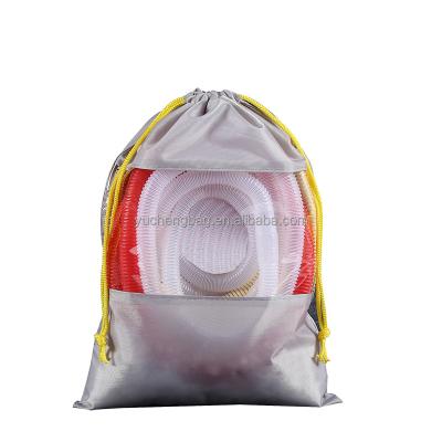 China Heavy Duty Rope Handle Sporting Goods Packaging Bags Front Clear Window Promotional Polyester PVC Drawstring Shoe Bag for sale