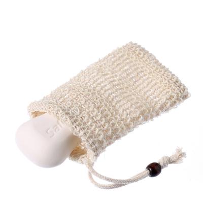 China Plastic Free Sisal Mesh Soap Bag Custom Household Soap Holder Quick-drying Pouch Waste Net Shower Holder With Drawstring for sale