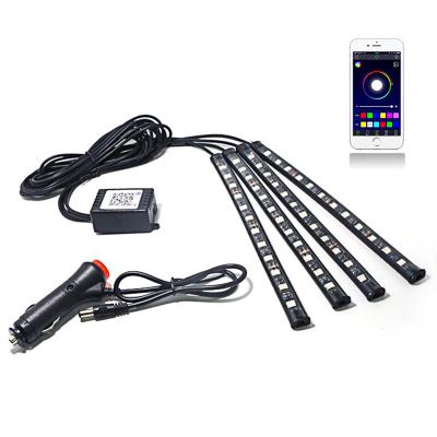 China Atmosphere In The Car Interior High Quality 4X 48 LED RGB Car Atmosphere Light Strip Bar BT APP Music Control for sale