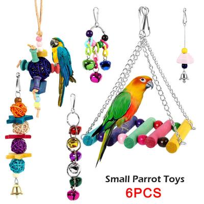 China Viable Pets Bird Parrot Toys Toys Set 6pcs for Cage, Colorful Chewing Hanging Swing Toy Bells, Ladder Swing for Small Parrots, Macaws, for sale