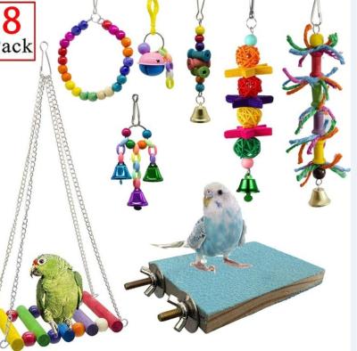 China Viable Pets Bird Parrot Toys Toys 8 Pcs Set for Cage, Colorful Chewing Hanging Swing Bells, Ladder Swing for Small Parrots, Macaws, for sale