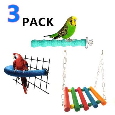 China Viable Pets Cage Application Birds Parrots Holding 3 Pcs Perch Set Frosting Anti Water Beak Paw Toy for sale