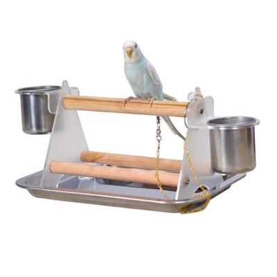 China DIY Parrot Bird Perch Triangle Perch Stand Acrylic Wooden Bird Feeder Water Basin With Mental Tray (Selected) for sale