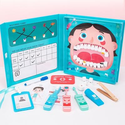 China New Kids Toothbrush Accessories Set Simulation Toolbox Wooden Medical Kit Dentist Toys Children Role Playing Doctor Nursing Toys for sale