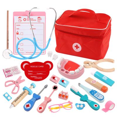 China Montessori Wooden Wooden Educational Children's Doctor and Dentist Wooden Toys Simulated Injection Medicine Bag Used at for sale