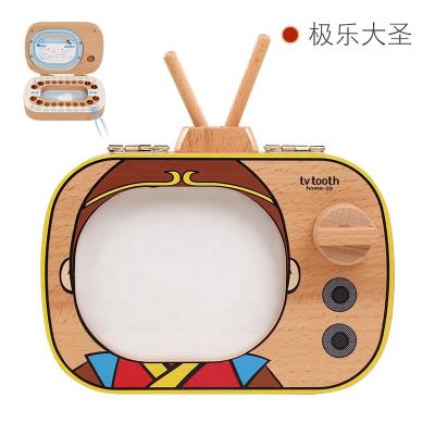 China Cartoon natural beech wood tooth box for baby gift for sale