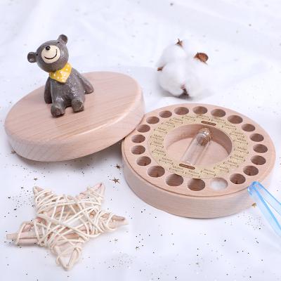 China Fashion Cartoon Kids Baby Tooth Container Different Styles Baby Milestone Gift Wooden Tooth Box for sale