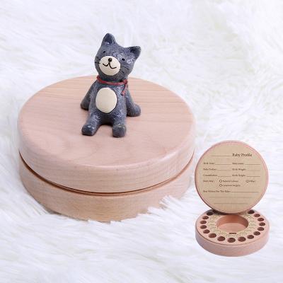 China Fashion Cartoon Kids Baby Tooth Container Different Styles Baby Milestone Gift Wooden Tooth Box for sale