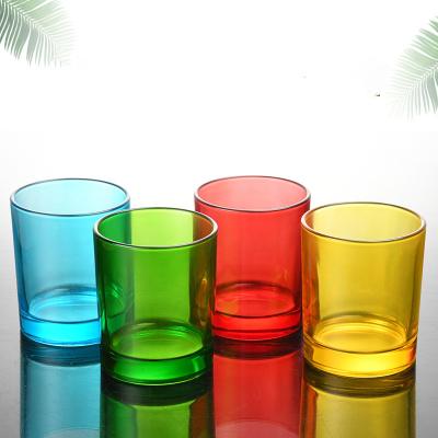 China High Quality Home Decoration 4oz 8oz Double Wall Color Glass Candle Jar With Lids for sale