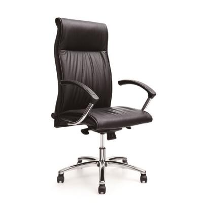 China Luxury High Quality Leather Swivel Chair (Height) Adjustable Office Chair Leather Office Furniture Fixed Armrest Genuine Metal Conference Chairs for sale