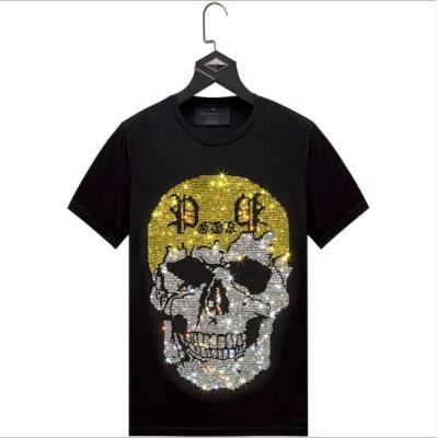 China Wholesale Custom Anti-wrinkle Fashionable Skull Rhinestone Collar Graphic T-Shirt For Men for sale