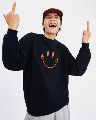 China Wholesale Luxury High Quality Long Sleeve Anti-wrinkle Embroidery Crewneck Oversized Smile Embroidered Sweatshirt For Men for sale