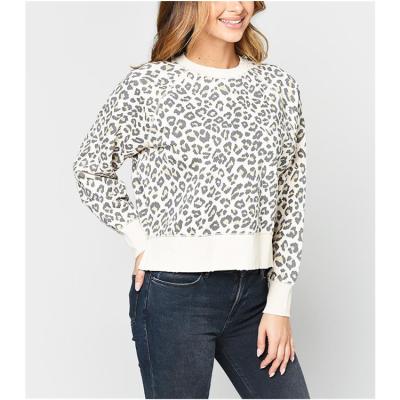 China OEM Custom Women's Anti-pilling Springs Cotton Tops Crew Neck Leopard Print Sweatshirt for sale