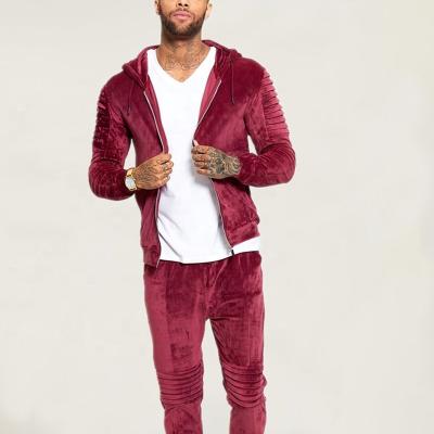 China Logo Zipper Up Wine Skinny Custom QUICK DRY Tailored Ribbed Velvet Tracksuit Mens Tracksuits for sale