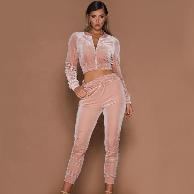 China Custom Made Women Outdoor Breathable Plain Pink Velvet Sexy Overalls Tracksuits for sale