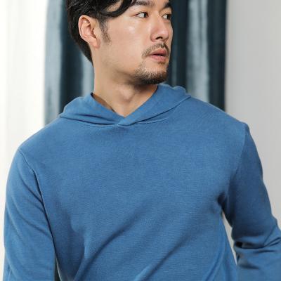 China Dark Blue Anti-pilling Hooded Knitted Men's Cashmere Sweater Slim Fit Hoodie Wholesale for sale